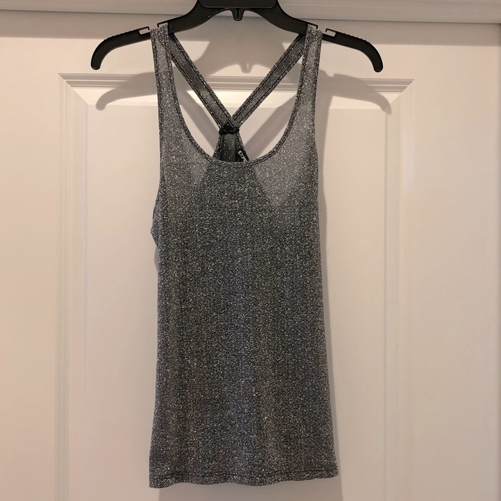 Silver and black sparkling tank top.